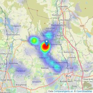 Wainwrights Estate Agents - Bury listings heatmap