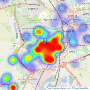 Waldens Estate Agents - Bedford listings heatmap