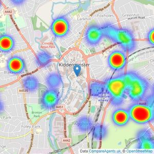 Walton & Hipkiss - Kidderminster listings heatmap