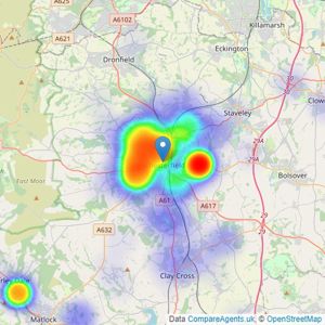 Wards Estate Agents - Chesterfield listings heatmap