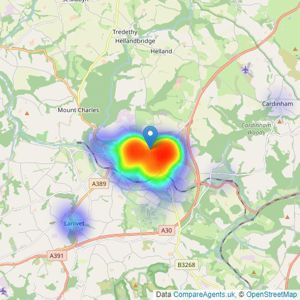 Webbers Property Services - Bodmin listings heatmap