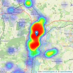 Westwood Leber - Hertfordshire listings heatmap