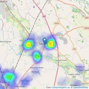 Wheatcroft & Lloyd - Sandbach listings heatmap