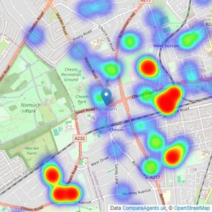 Williams Harlow - Cheam Village listings heatmap