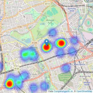 Winkworth - Bow listings heatmap