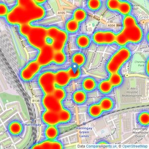 Winkworth - Harringay listings heatmap