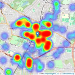 Winkworth - Palmers Green listings heatmap