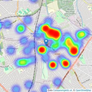 Winkworth - Worcester Park - Sales listings heatmap