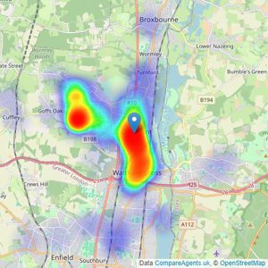 Woodhouse - Cheshunt listings heatmap