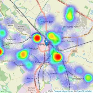 Wright & Wright - Nuneaton listings heatmap